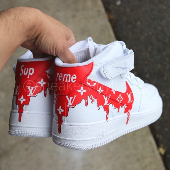 Nike Air Force 1 Mid Red Designer Paint Drip Custom NWT - Picture 2 of 3